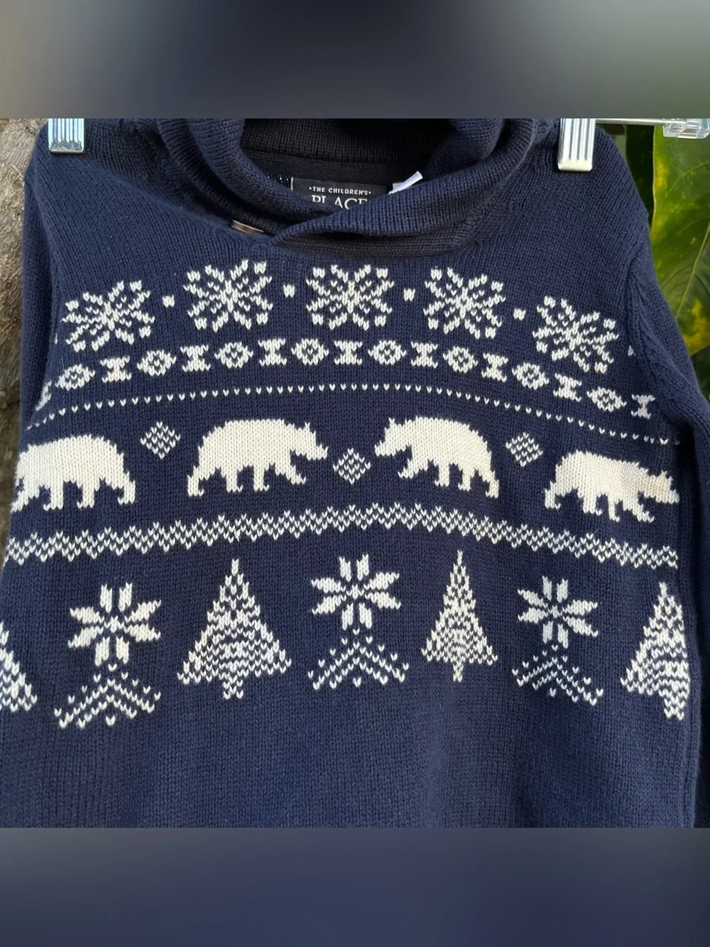 The Children's Place Polar Bear Fair Isle Shawl Sweater In Navy Blue .